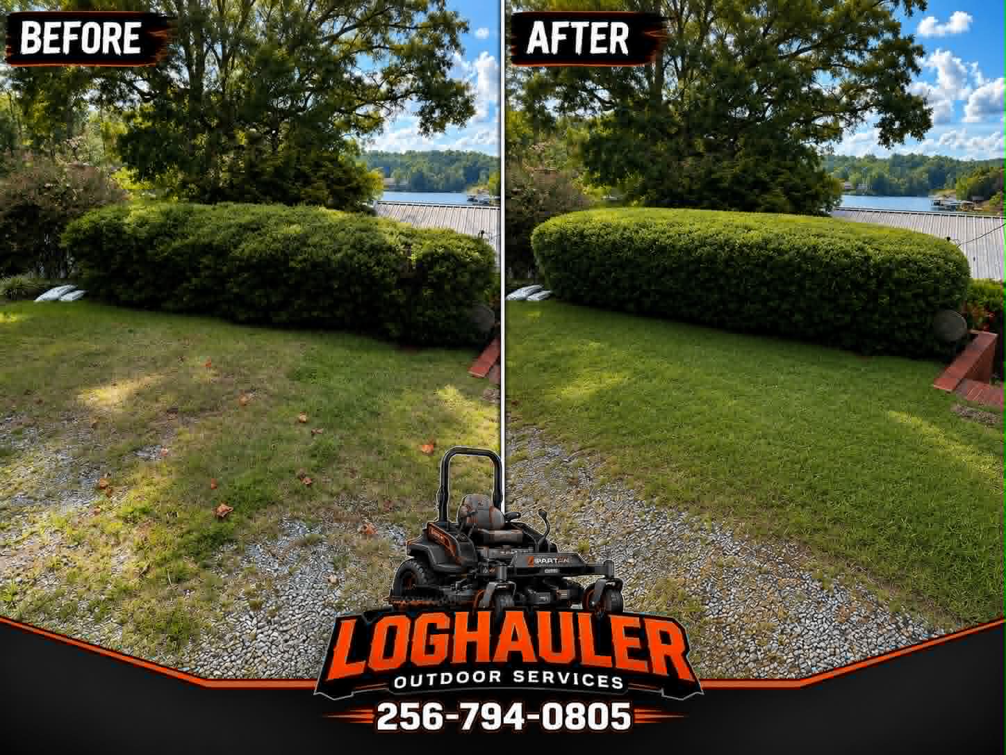 Before and after hedge trimming
